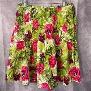 Talbots Womens 8P Pleated Skirt Pink Green Floral Butterfly Side Zip & Tie